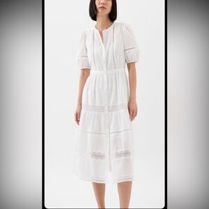 GAP White Long Sleeve Midi Dress